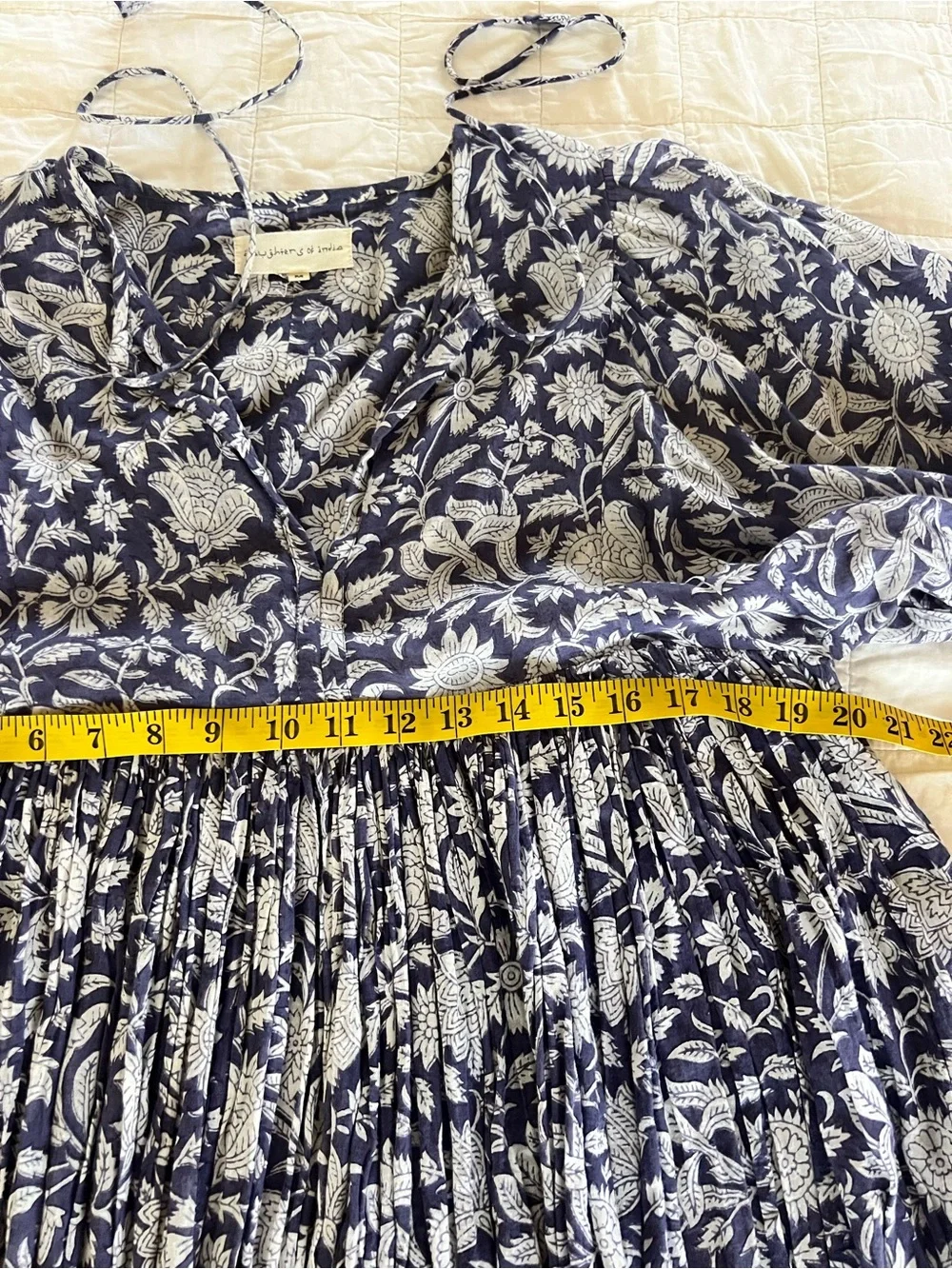 Daughters of India Blue and White Floral Babydoll Dress - Picture 5 of 9